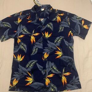 Tropical Navy Blue Floral Men's Shirt